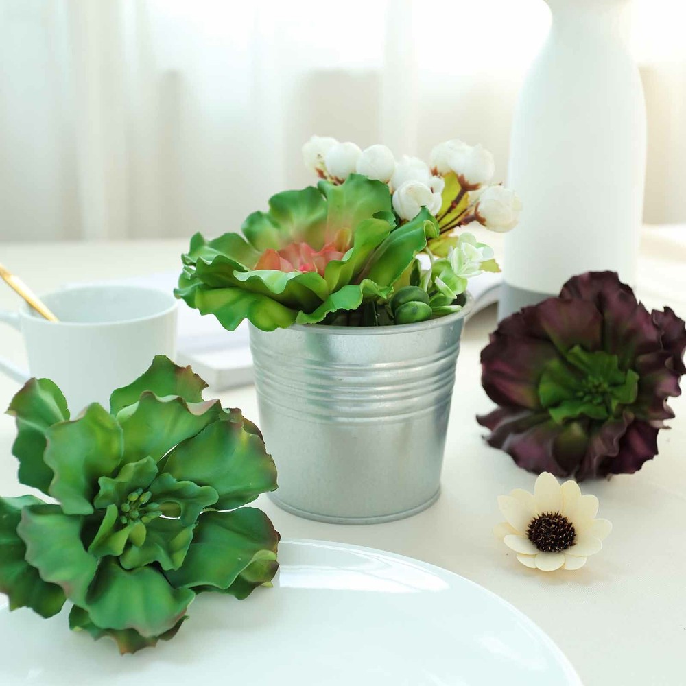 Orange Burgundy Green 6″ Faux Succulent Echeveria Rosettes Sprays Stems Sale