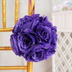 2 PURPLE 7″ Silk Roses Flowers Kissing Balls Wedding Events Centerpieces