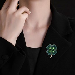 Green Leaf Brooch Pin for Women St. Patrick’s Day Pins Vintage Crystal Flower…