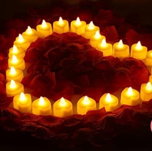 70 Packs Heart Shape Tealights With 2000+ Pieces Silk Rose Fake Petals