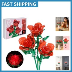 Artistic 3-Flower Rose Building Set with LED Lights – Gift for Her & Loved Ones