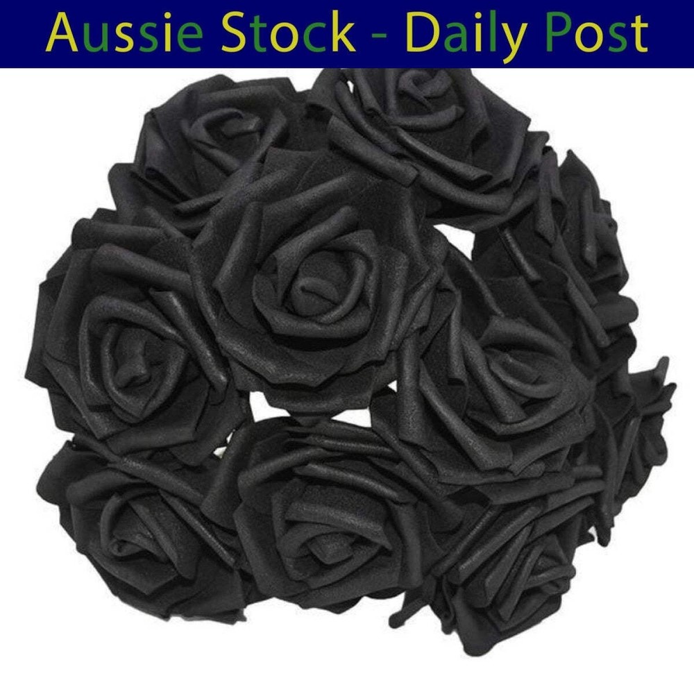 Black 7cm Foam Flowers Rose Stems Artificial Wedding Bride Bouquet 20pcs