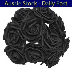 Black 7cm Foam Flowers Rose Stems Artificial Wedding Bride Bouquet 20pcs