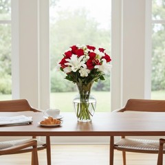 Red Royale Rose Bouquet (Vase Included) – Deluxe, Red/White