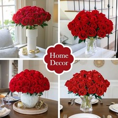 50 PCS Roses Artificial Flowers, Real Looking Fake Roses with Long Stems Red