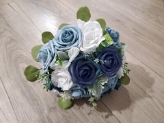 Dusty Blue Navy Rose Bridal Bouquet White Wedding Flowers Eucalyptus Bridesmaid