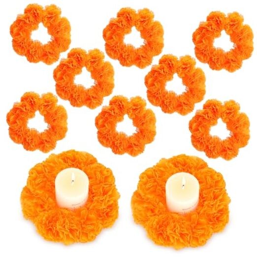 12 Pcs Day of The Dead Candle Rings Wreaths 6 Inch Artificial Orange Floral