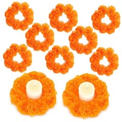 12 Pcs Day of The Dead Candle Rings Wreaths 6 Inch Artificial Orange Floral