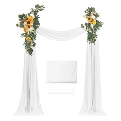 Uimoso Artificial Wedding Arch Flowers Kit with Drapes Kit Deluxe White