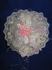 New Stunning Handmade Iridescent white floral and Pink Butterfly Bridal Bouquet