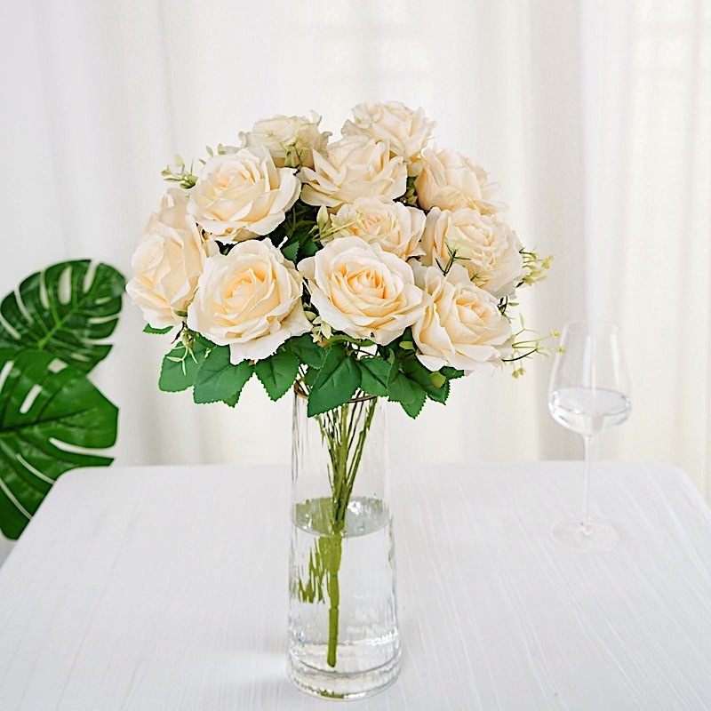 CREAM 2 Bushes 18″ ARTIFICIAL Faux Silk Rose FLOWERS Bouquet Wedding Decorations