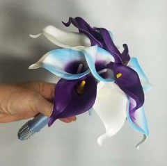 Light Blue Purple White Calla Lily Bridal Wedding Bouquet Accessories