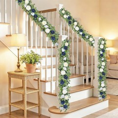 Betylifoy 2 Pack 6.2Ft Blue White Flower Garland Artificial 2PCS, Blue&white