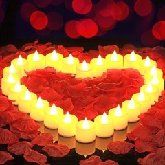 1000Pcs Artificial Rose Petals + 24 LED Candles Romantic Night Propose Set USA