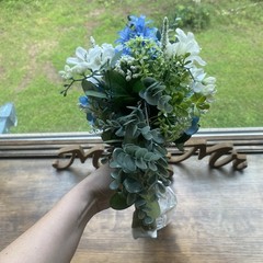 Bridal Wedding Bouquet Budget Handmade Exquisite Faux Floral Blue White Green