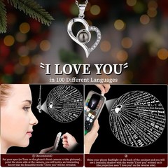 FOCIE Preserved Purple Real Rose with I Love You Necklace -Eternal