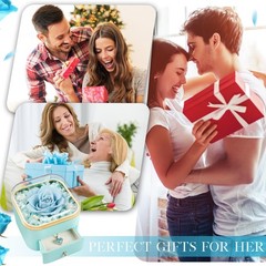 Beferr Gifts for Mom Preserved Real Rose with Necklace Eternal Light Blue
