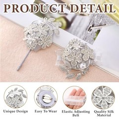 2 Pcs Artificial Corsages Wrists Silver Gray Pearl Diamond Flower Rhinestone