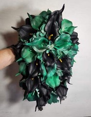 Hunter Green Black Calla Lily Bridal Wedding Bouquet Accessories