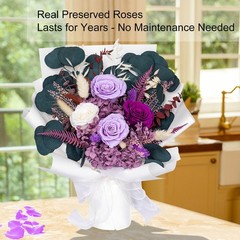Bonsion Preserved Flowers Bouquet for Delivery, Purple Rose