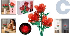 Artistic 3-Flower Rose Building Set with LED Lights – Gift for Her & Loved Ones