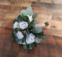 14PC White Peony Rose Sola Wood Cascade Bridal Bouquet Wedding Groom Flower Set