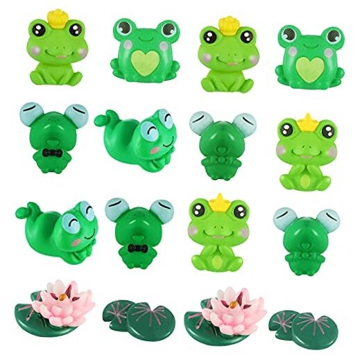 16 Pcs Mini Frog Flower Figurines Cute Miniature Resin Frog Stuff Bulk Mini