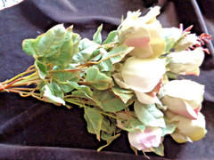 Vtg NIP 21″ FULL SILK Rose Bush 7 Stem Pale Green/pink Wedding Roses