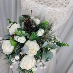 Woodsy Winter White Faux Silk Wedding Bouquet