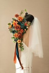 Ling’s Moment Teal Bridal Bouquet Cascading, 11 Inch Orange Wedding Bouquets …