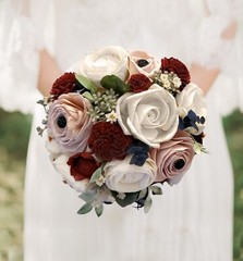 Burgundy & Pink Bridal Bouquet Blush Sola Wood Flower Artificial Bridesmaid Prom