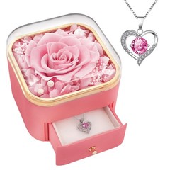 Beferr Gifts for Mom Preserved Real Rose with Necklace Eternal Roses B Pink