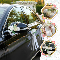 6 Pcs Ivory & White Rose Wedding Car Decoration Kit – Bouquet Door Handle & Rear