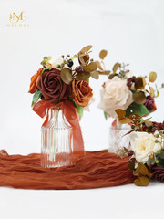 Burnt Orange Mini Bridesmaid Bouquets Set of 6 for Fall Weddings