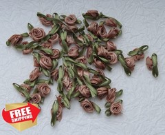 Ruwado Khaki Satin Roses w/ Leaves 50pcs