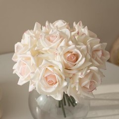 Artificial Roses Single Stem 10pcs Fake Silk Pink Edge(not Include Vase)