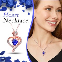 Preserved Rose with Heart Necklace, Eternal Flower Gift for ONE ROSE, Blue
