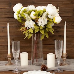 WHITE 2 Bouquets 19″ Silk Peony FLOWERS Artificial Floral Bushes Party Events