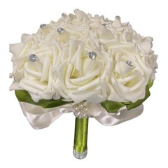 Wedding Flower Rhinestone Bouquet Bride Bridesmaid Rose Satin Bridal Large 11×9″