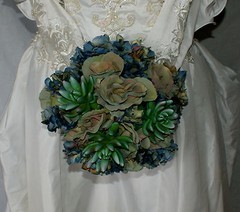 Bluesy Green Silk Succulent and Rose Bride or Bridesmaid Wedding Bouquet