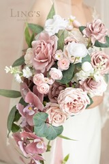 Ling’s Moment Dusty Rose Bridal Bouquet Cascading, 15 Inch Pink Orchids Weddi…