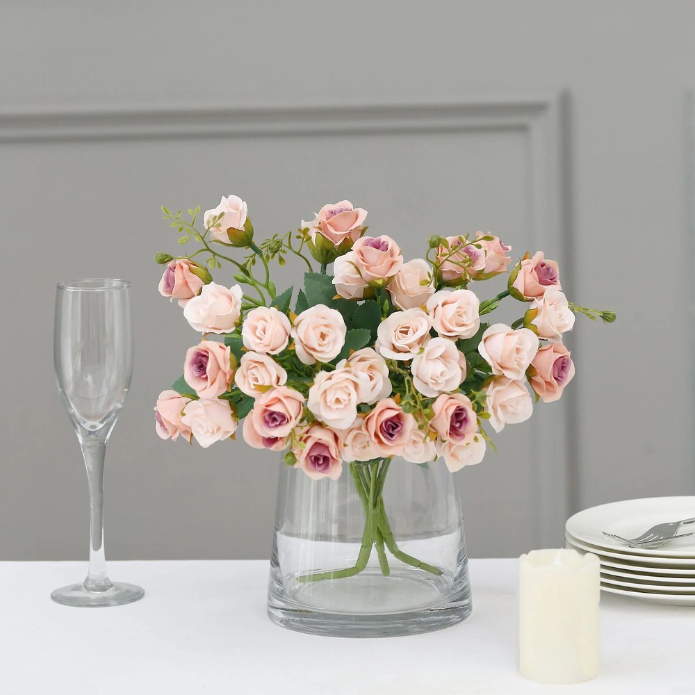 BLUSH 2 Bouquets 12″ Faux Open Roses Artificial FLOWER Bushes Party Events