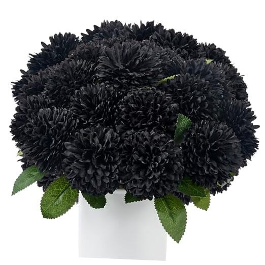 12 Pcs Artificial Chrysanthemums Flowers Ball Flower Fake Mums Silk for Black