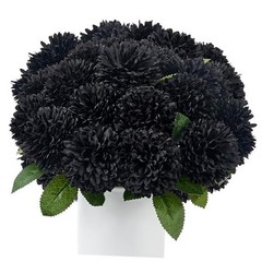 12 Pcs Artificial Chrysanthemums Flowers Ball Flower Fake Mums Silk for Black