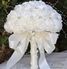 Bridal Wedding Bouquet Bling Brooch Flower Wedding Quinceanera(Ivory, 9.8″)