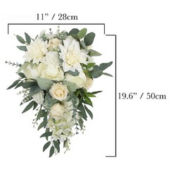 Rinlong White Green Cascade Bouquet Wedding Bouquets for Bride Cascading Wedd…