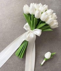 Real Touch White Artificial Tulip Bouquets Bulk Set of 5 Wedding Bridal Flower