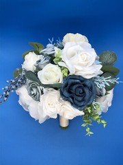 Dusty Blue & White Artificial Wedding Bridal Bouquet Ling’s Moments Faux Flowers