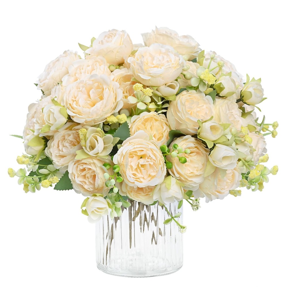 MARTINE MALL 4 Packs Peonies Artificial Flowers, Champagne 4PCS,