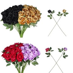 40 PCS Artificial Flowers Fake Roses with Long Stem Realistic Rose+purple